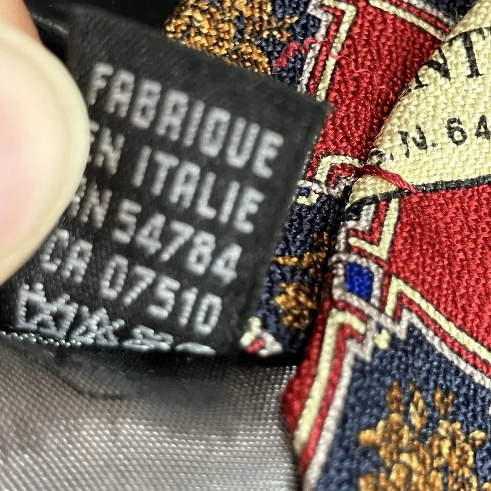 Valentino Cravatte Silk Necktie Red Blue Gold Geometric Medallion Made In Italy